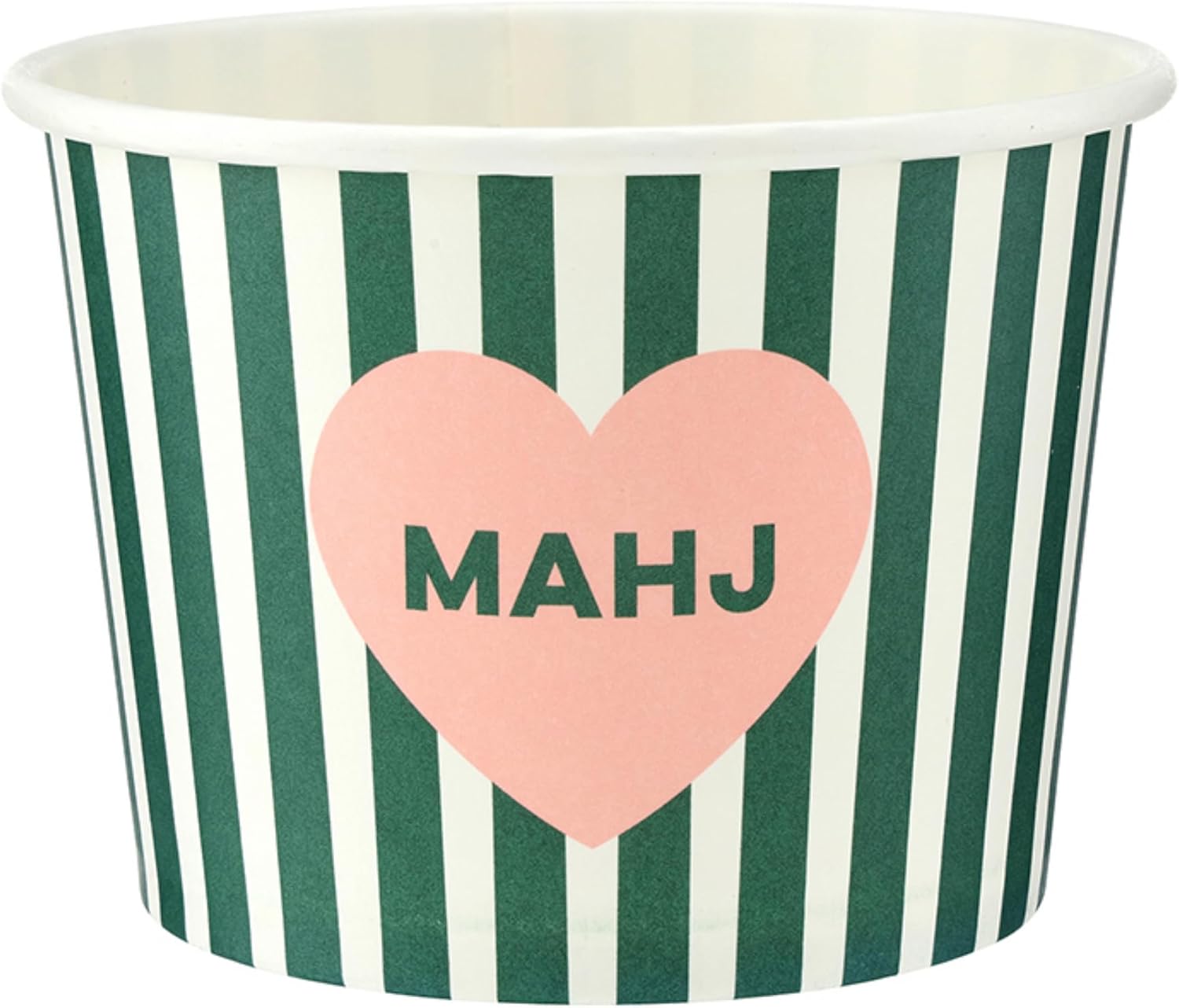 Paper Treat Cups - 9-Ounce Disposable Party Bowls, 16-Count, Green White Strip Mahjong