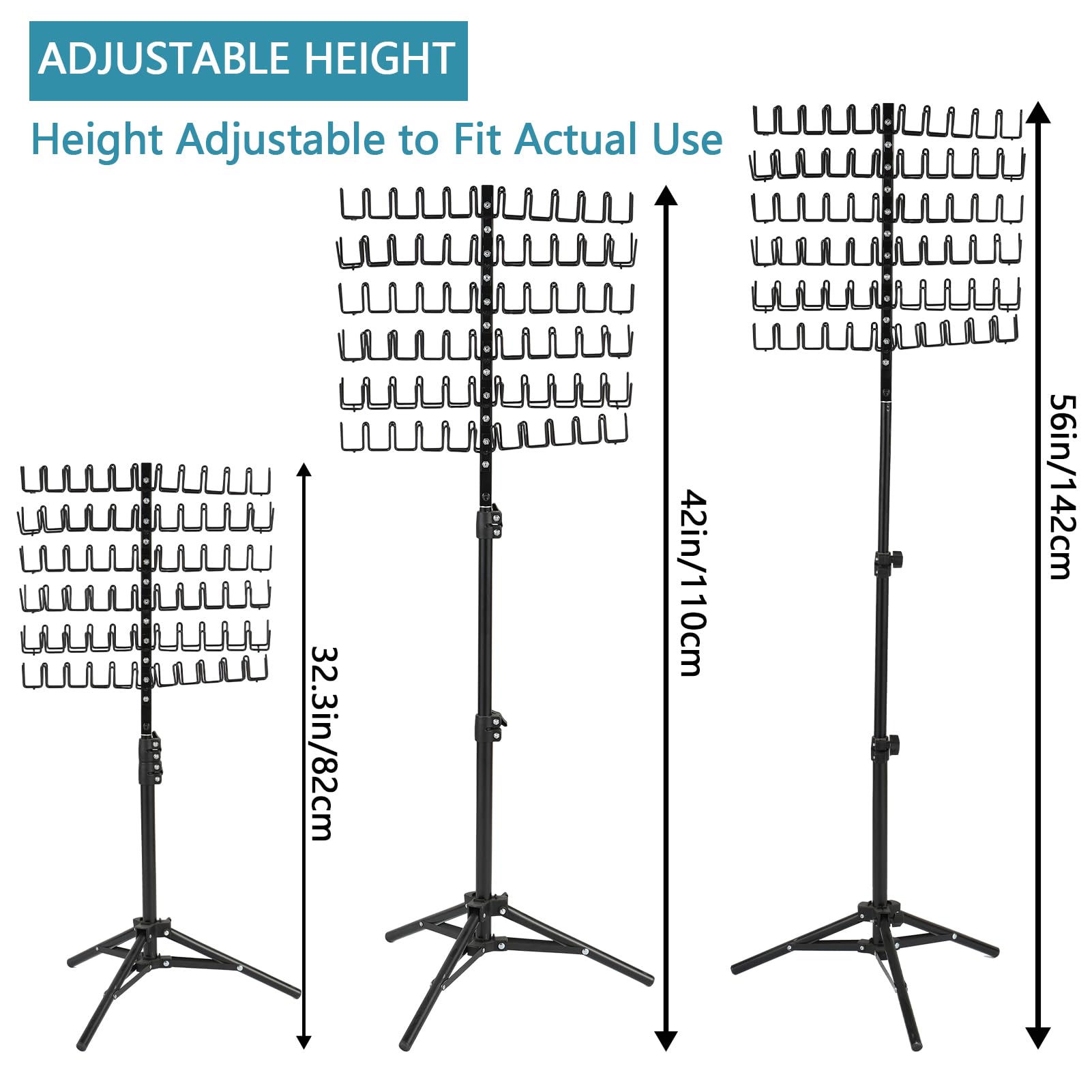 144 Pegs Braiding Hair Rack Standing Extension Holder Hanger Height Adjustable Braiding Hairs Stand for Hair Braiding Rack with Stylist Hair Braiding Tools for Stylists Black - Image 4