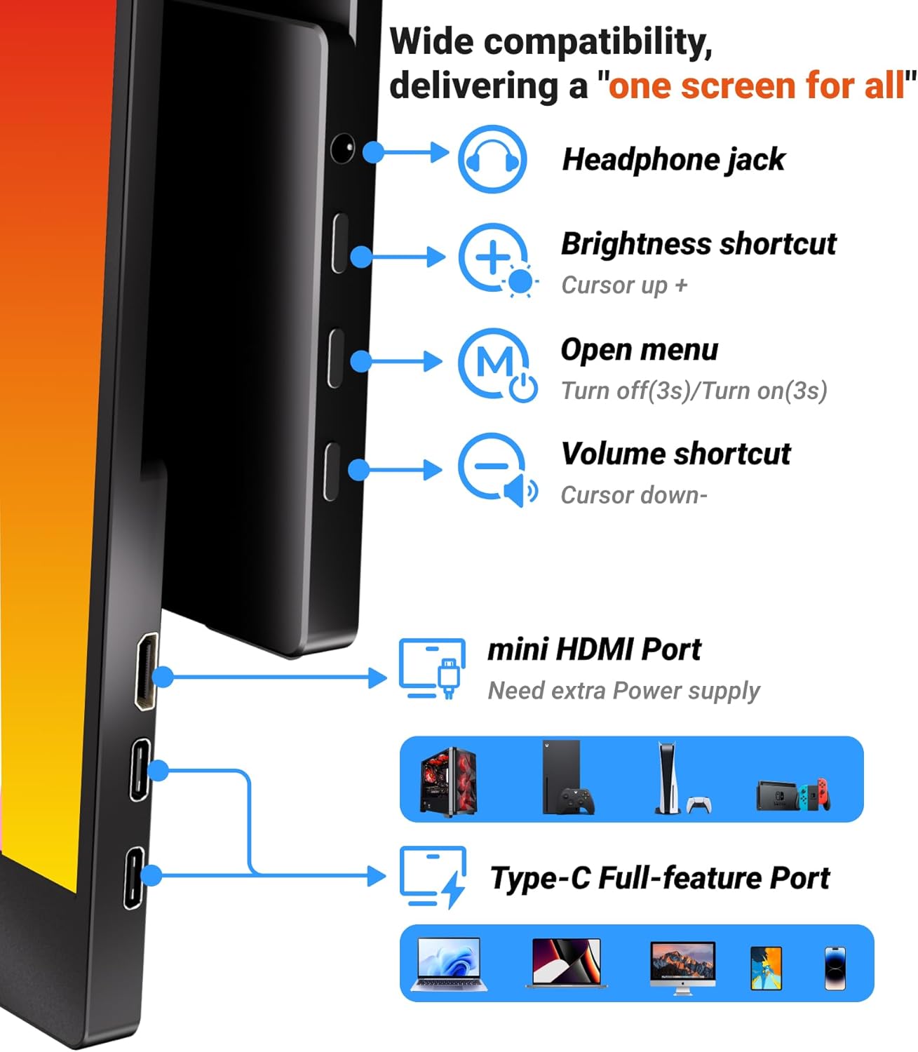 Ingnok Portable Monitor,15.6 Inch FHD 1080P Laptop Screen Extender for Laptop,Mac,mini PC, Xbox PS4/5,USB-C Plug & Play,HDMI,with Adjustable Stand&Speaker,Ideal for Travel &Office - Image 6