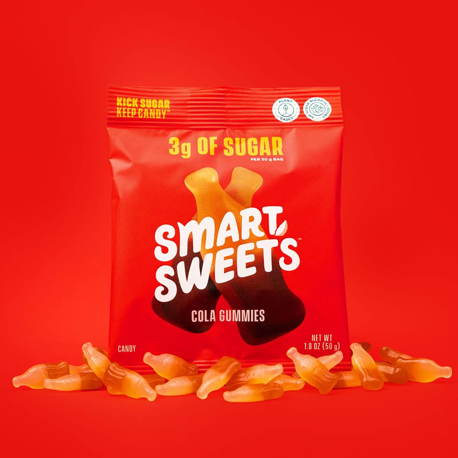 Smart Sweets Cola Gummies, 1.8oz (Pack of 6), Candy with Low Sugar (3g), Low Calorie (100), No Artificial Sweeteners, Vegan, Plant-Based, Gluten-Free, Healthy Snack for Kids & Adults