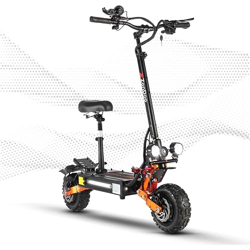 Electric Scooter Adults 53MPH Fast ZonDoo ZO01 Plus 6000W Dual Motors 60 Miles Long Range Offroad Tires Oil Hydraulic Brake Dual Suspensions All Terrain E Scooter with Seat & Damper