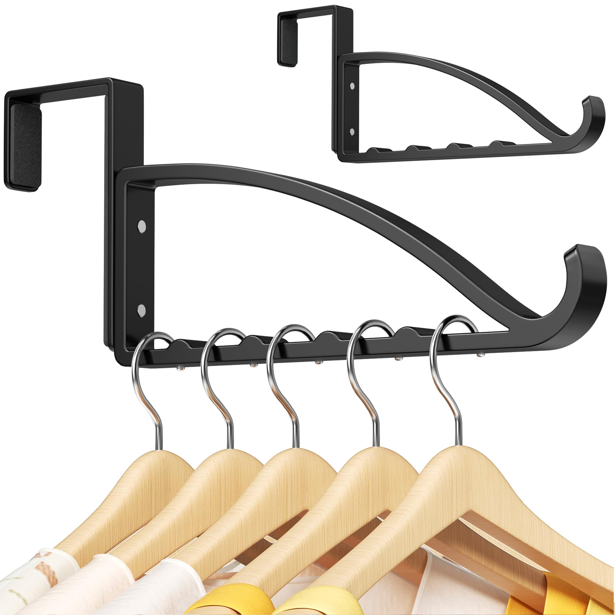 niffgaff Over Door Coat Hanger, Over Door Hanger for Clothes, No Drilling Door Hanger for Bedroom & Bathroom, Door Hangers for Clothes, Fits Doors up to 1.77''/4.5cm, 2 Pack, Black