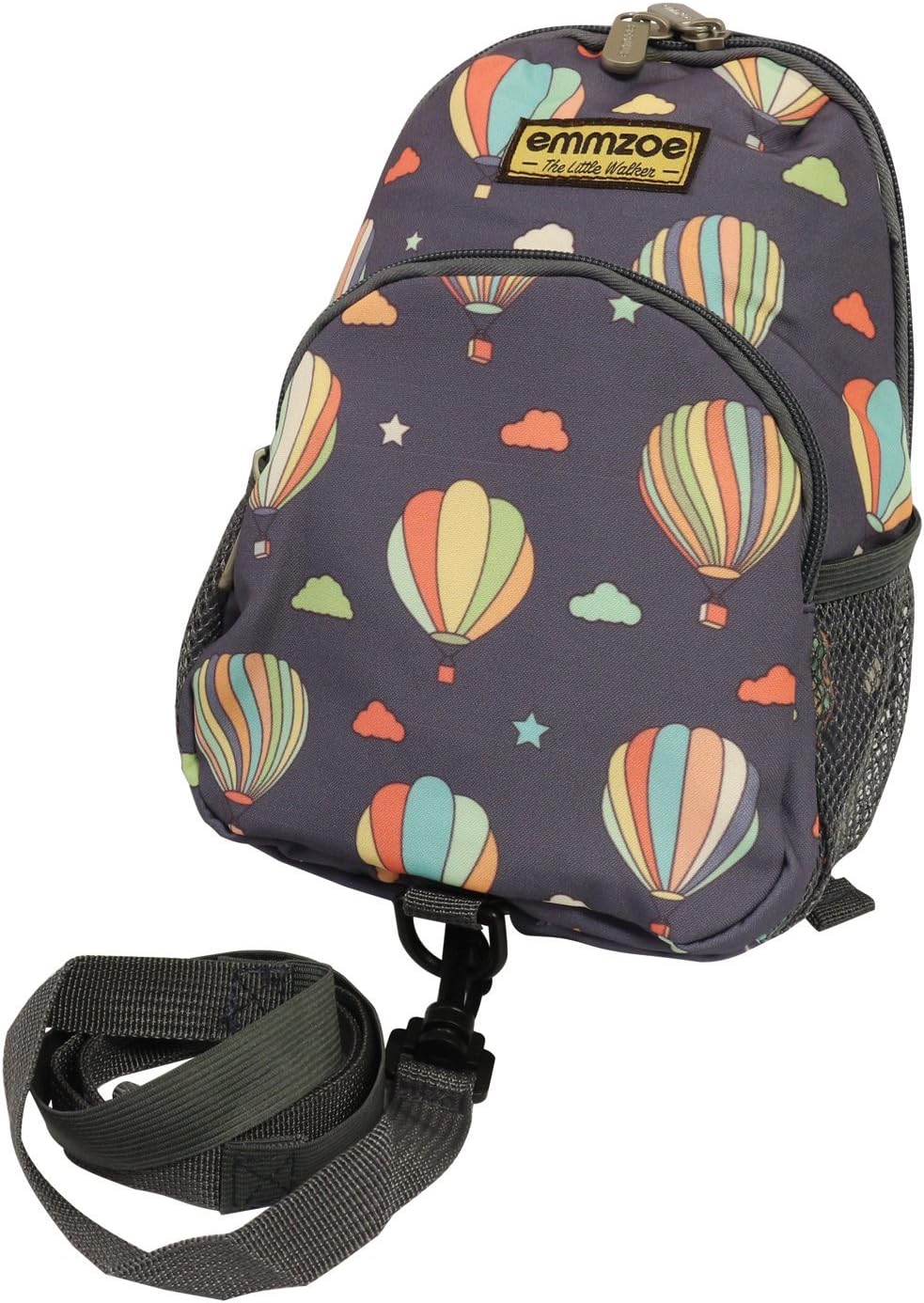 Emmzoe Little Walker Toddler Backpack with Detachable Safety Harness Leash - Lightweight Fits Snacks, Food, Toys (Pastel Hot Air Balloons)