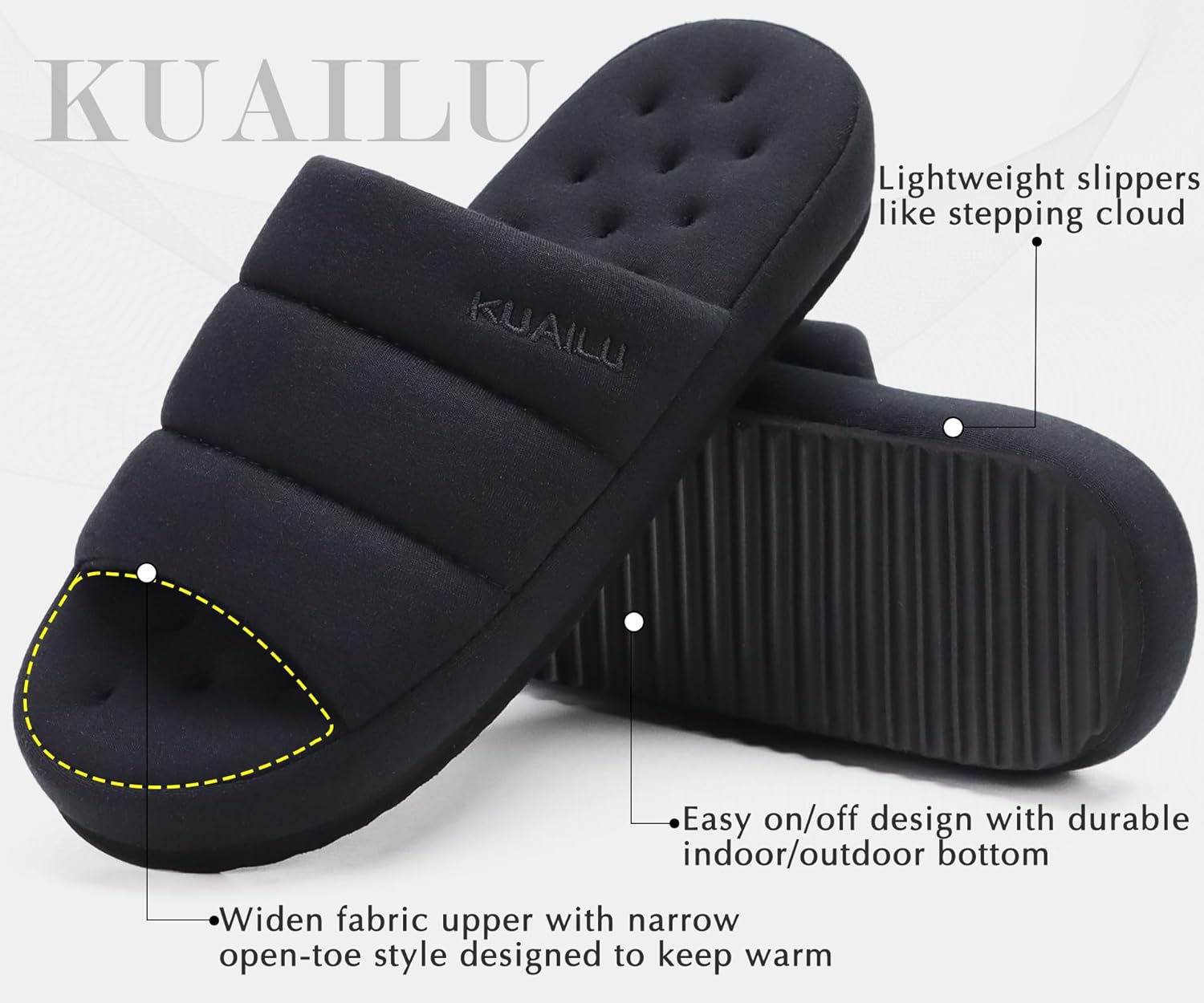 KuaiLu Men's Fashion Quilted Cotton-blend Fabric Sandal Slippers Cozy Memory Foam Indoor/Outdoor House Shoes with Lightweight Soft Cushion Footbed Hard Rubber Sole - Image 5