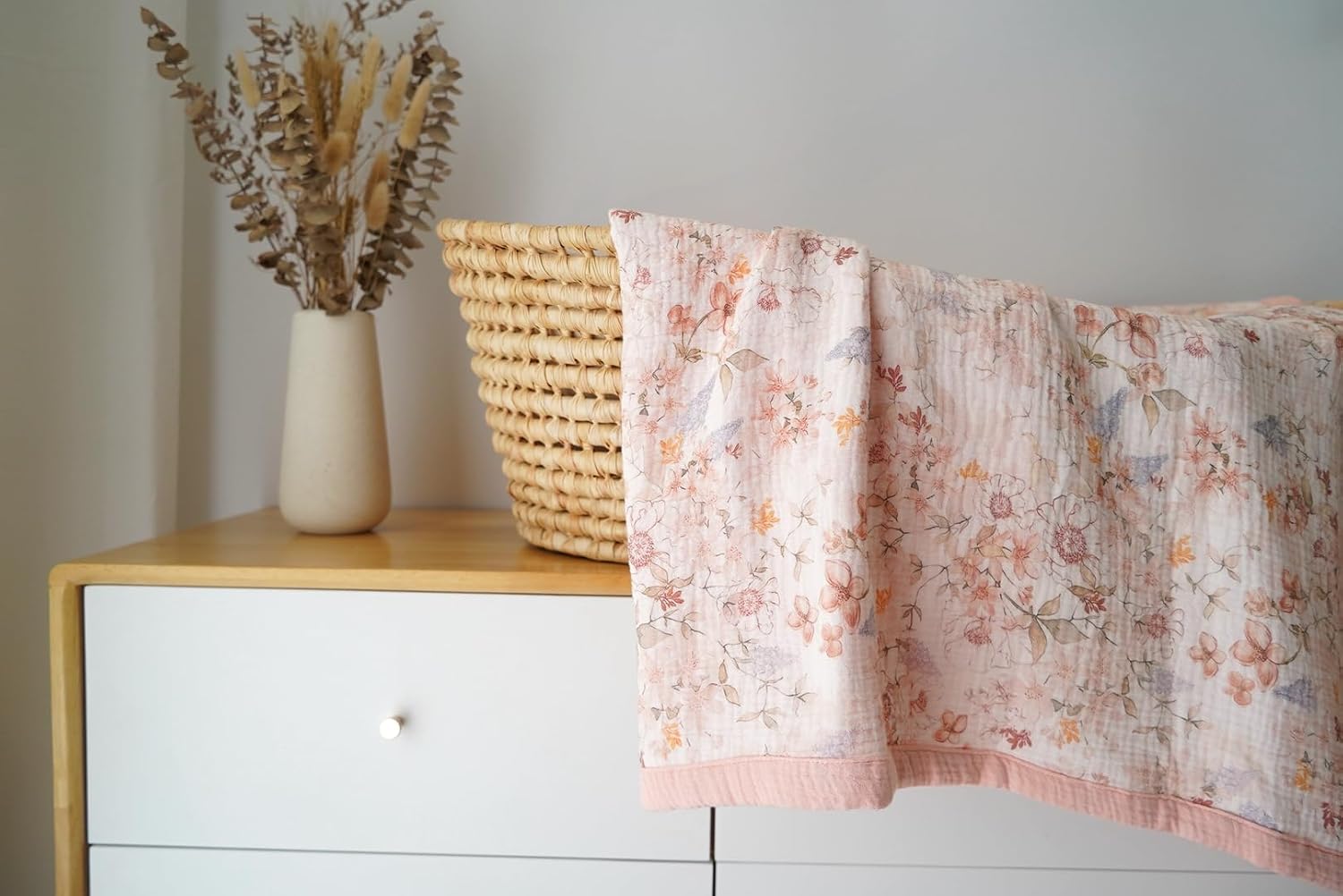 Muslin Baby Blankets for Girls, 100% Cotton Crib Blanket for Infant Toddler, 4 Layer Reversible Breathable Soft and Lightweight Nursery Swaddling Wrap 47"x47" (Floral) (Watercolor Flower)
