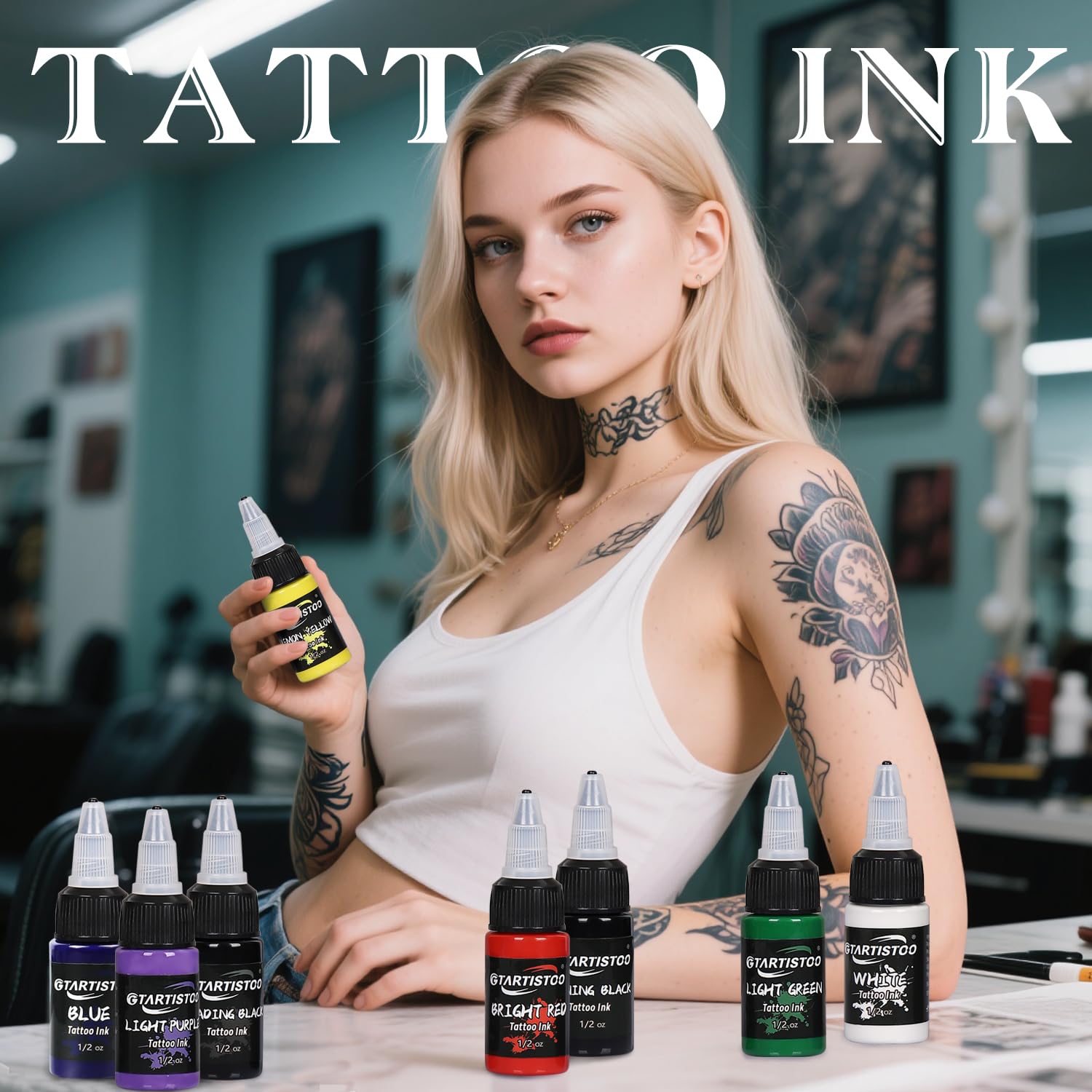 Tattoo Ink Color Set 1/2 oz (15ml) 8 Colors Professional Pigment Tattoo Ink Kit Supplies, UK-8 Colors15ml - Image 2