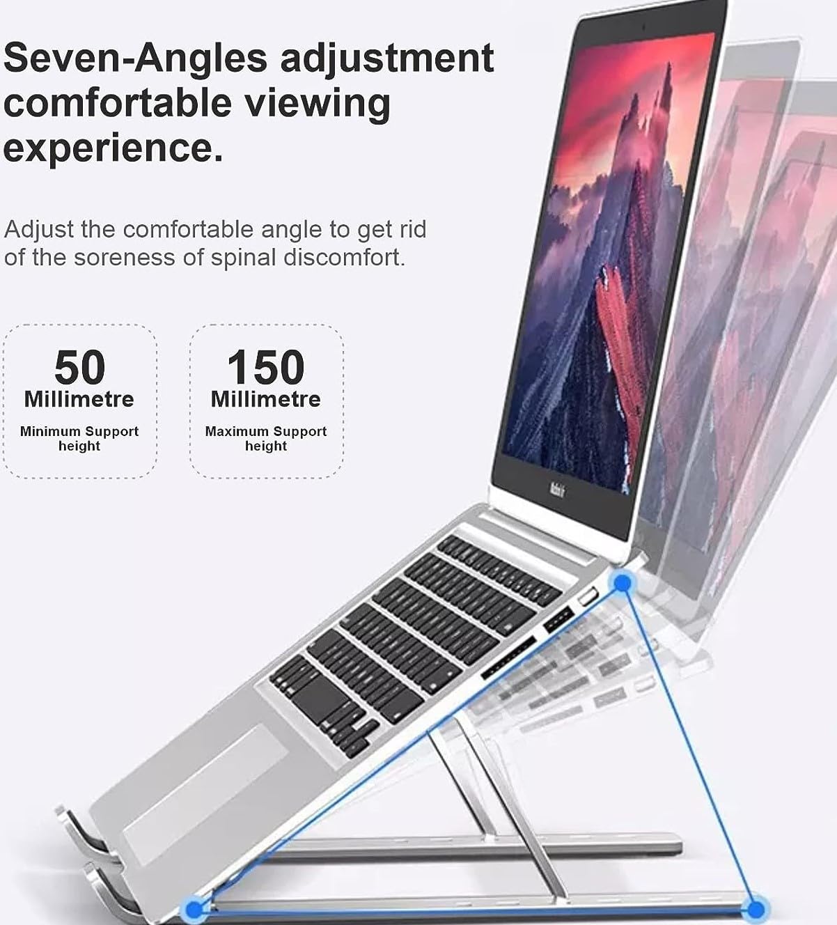 INEFABLE Portable Laptop Aluminium Stand with Adjustable Height, Ventilated, Foldable Stand, 7" Height, for 15.6" Laptop with Carry Pouch for Desk & Table Mount - Pack of 1 (Silver) 29