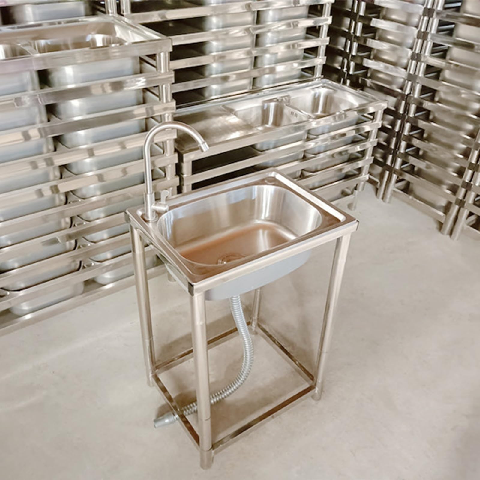 Lavello Freestanding A Vasca Singola con Supporto Alto 75 Centimetri Lavelli in Acciaio Inox Miscelatore Caldo E Freddo Lavastoviglie con Supporto Facile da Pulire Lavello da Cucina
