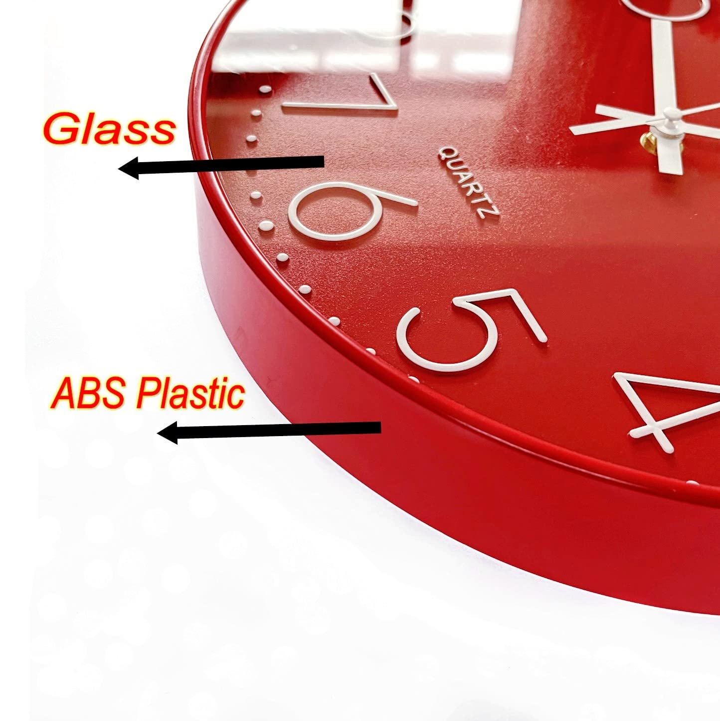 Horloge Murale Silencieuse 30cm - Quartz Sans Tic-Tac - Chiffres Arabes - Cadran Rouge - Adhésif Inclus