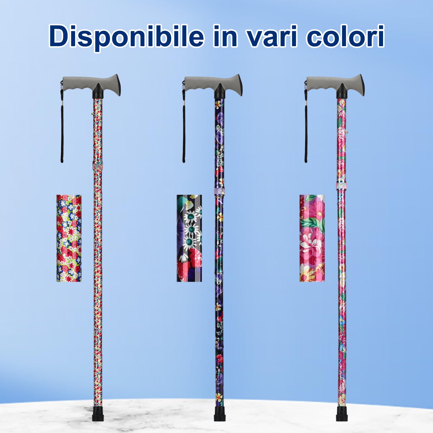 supregear Bastone da Passeggio Pieghevole, Altezza Regolabile, Leggero e Portatile con Impugnatura Morbida, Ausilio per Camminare per Anziani, Disabili, Uomo Donna