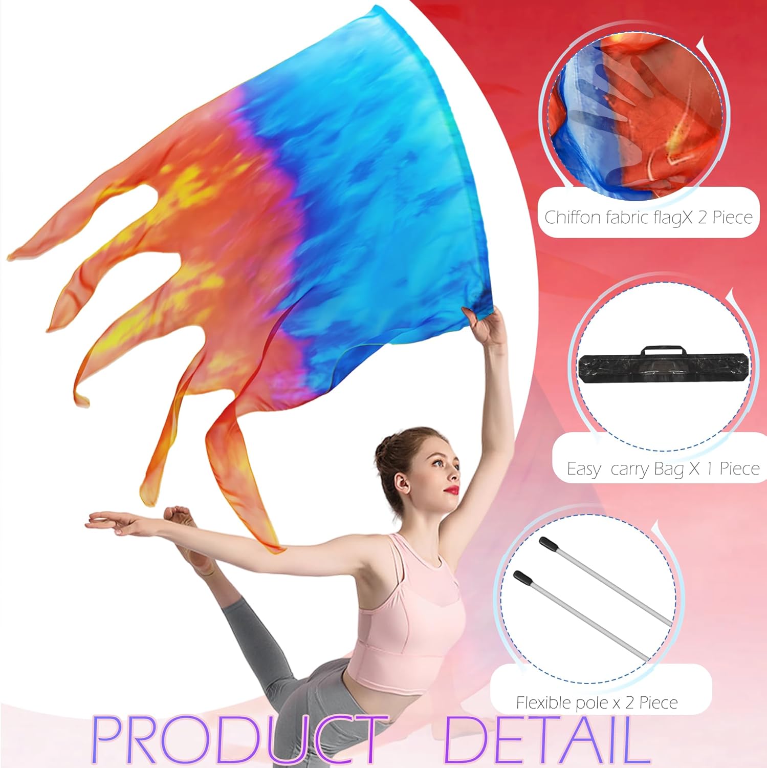 Wuchieal Set of 1 pair 55 Inch Worship Flags with Flex rods, Praise Church Angle wings Flag, Colorful Praise Dance Flags for Worship Dance Ministry JSLH#