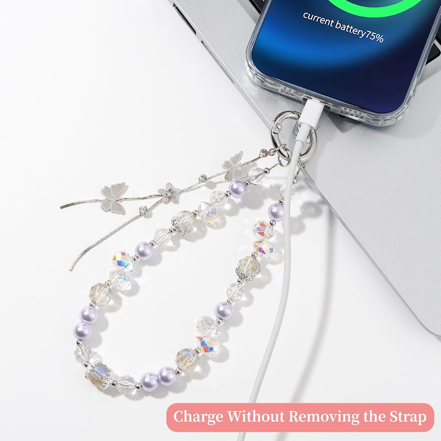 WOZEAH Phone Charm for Women, Beaded Wrist Strap Lanyard with Tether Tab – Anti-Theft Hands-Free Detachable Phone Chain Wristlet - Image 4