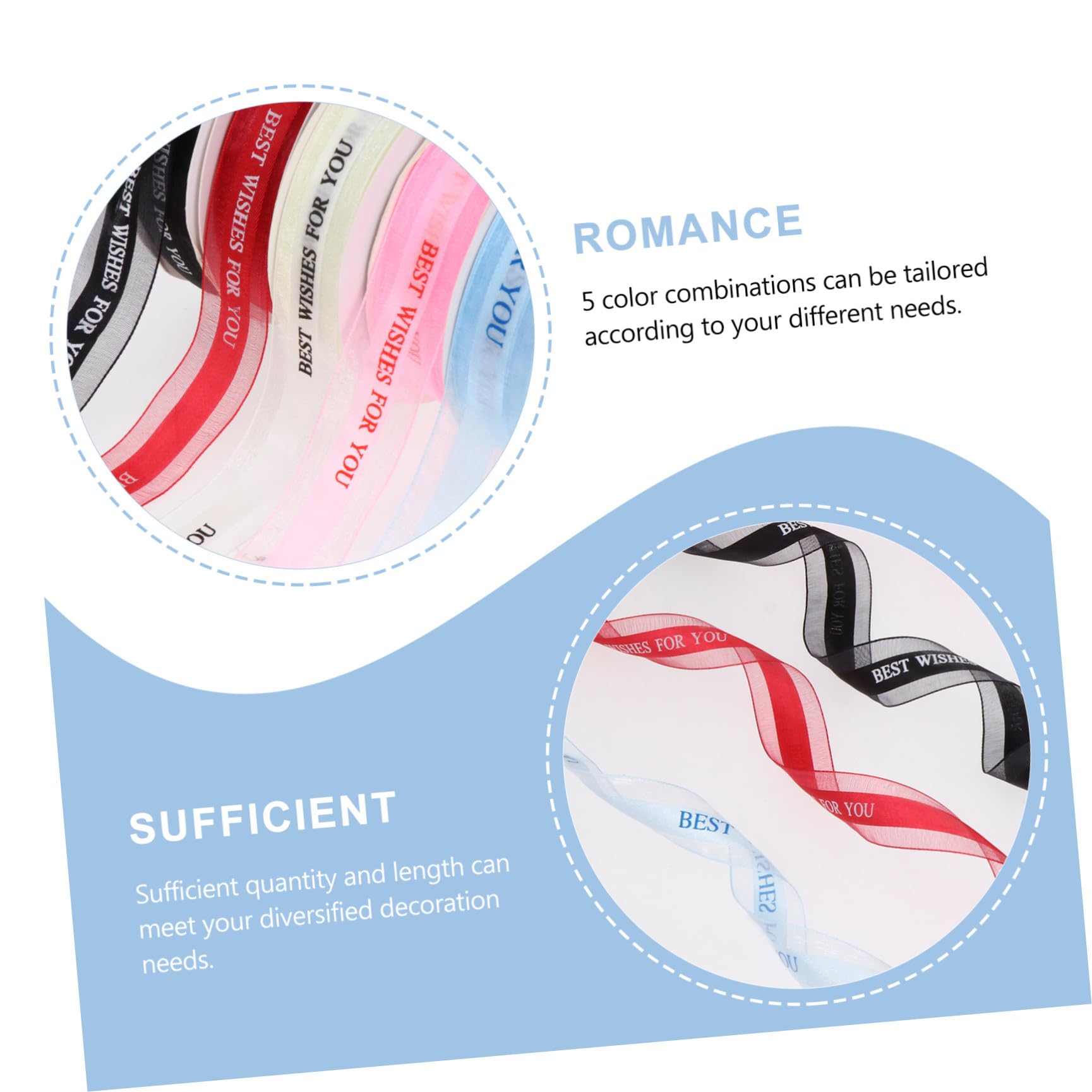 HOMSFOU 5rotoli Nastro Stampato in Organza Motivo Wishes For You per Confezioni Floreali Decorazioni per Ghirlande e Torte Materiale di Morbido e Resistente