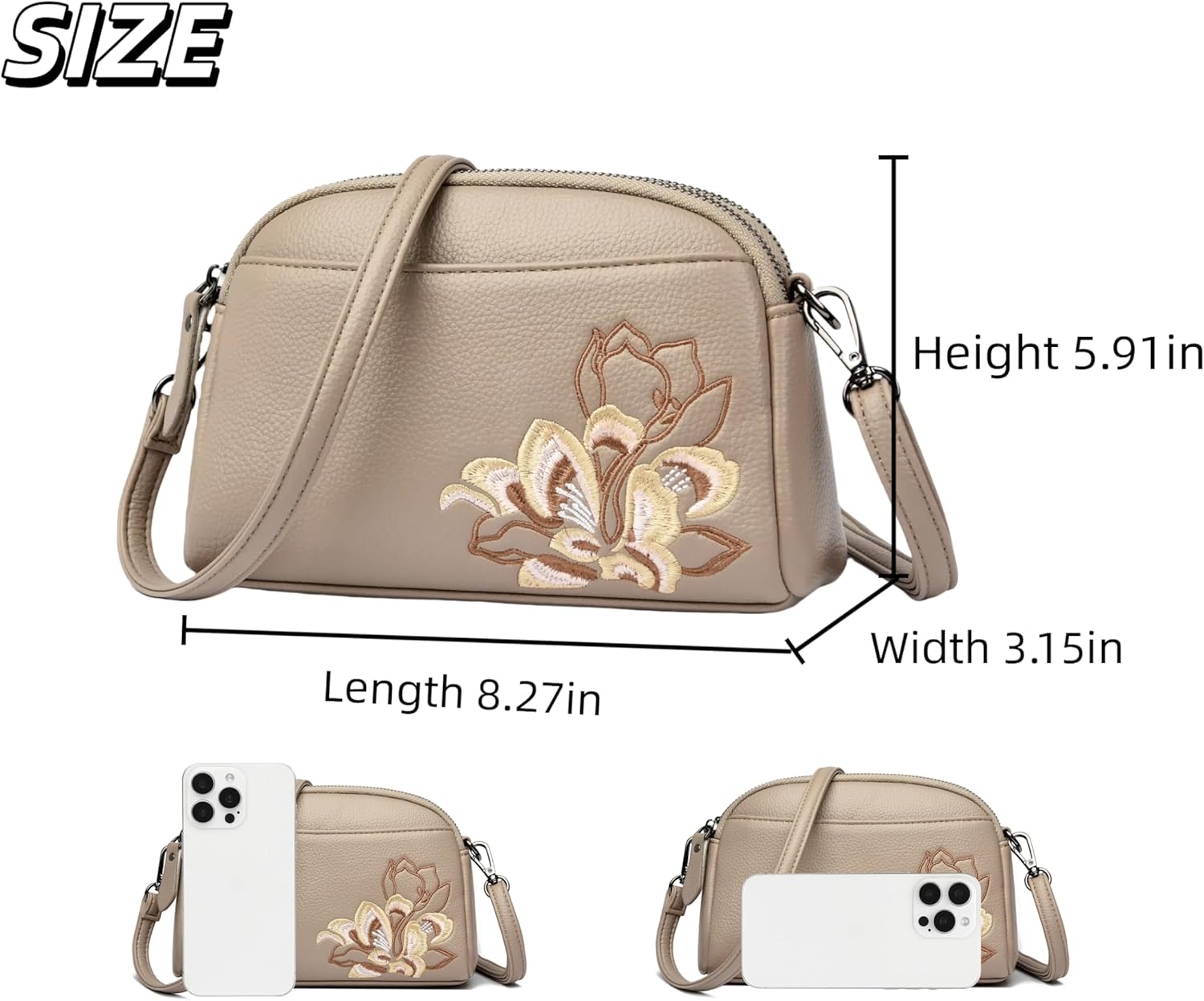Women's Crossbody Bag With Peony Embroidery-Adjustable Shoulder Purse, Lightweight Satchel Handbag.