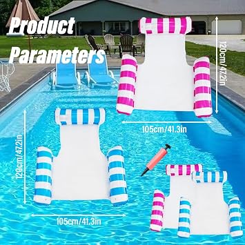 2 Pack Inflatable Pool Floats, 4 IN 1 Swimming Pool Floats Hammock, Pool Inflatables for Adults, Inflatable Pool Chair for Lazy River Beach, Water Hammock, Tanning Pool Accessories