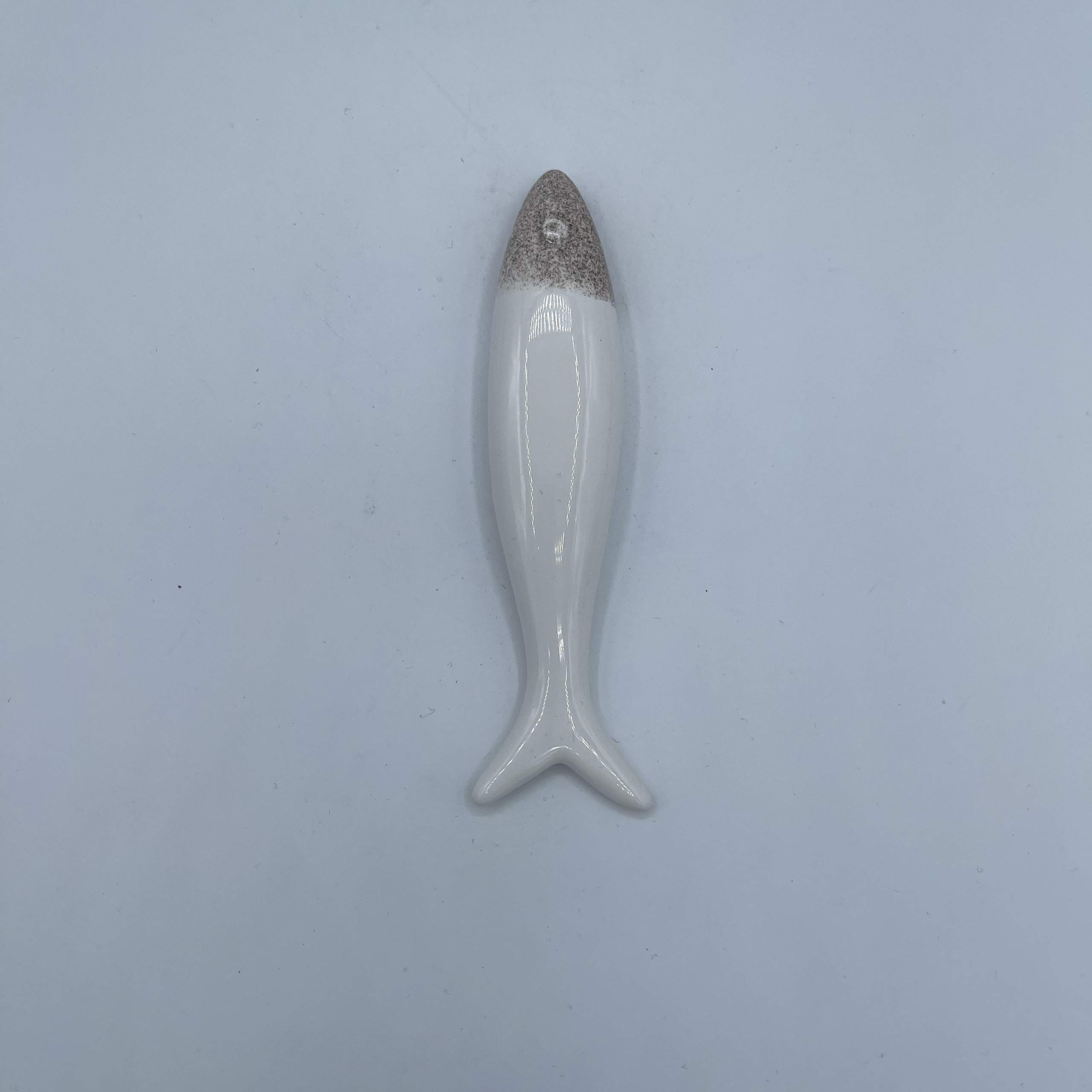 Amarcord Fish Medium Saraghina Wall Decorative Ceramic Hand Painted White with Polished Brown Head