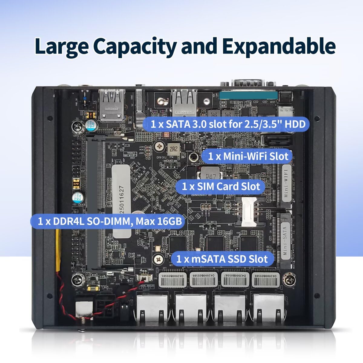 Firewall Hardware Industrie Mini PC Fanless J4125, Micro PC Application Router Embedded Computer, Barebone NO RAM NO SSD, 4 x i211 LAN, RS232 COM, Auto Power on