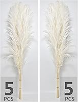 Vista 2 de 10 tallos de 46 pulgadas, decoración de hierba blanca de las pampas alta, hierba de pompas grande, ramo de decoración del hogar boho neutro, hierba