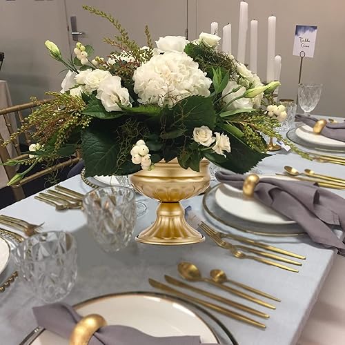 Miniatura 3 de Jarrones de metal para centros de mesa, Hewory - Jarrón dorado de compota con pedestal floral, envases para flores a granel, cuencos mini con base