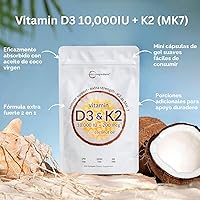 Vista 2 de Micro Ingredients Vitamina D3 10,000 UI + K2 MK-7 200 mcg, 300 cápsulas blandas con aceite de coco virgen Complejo vitamínico 2 en 1 de vitaminas