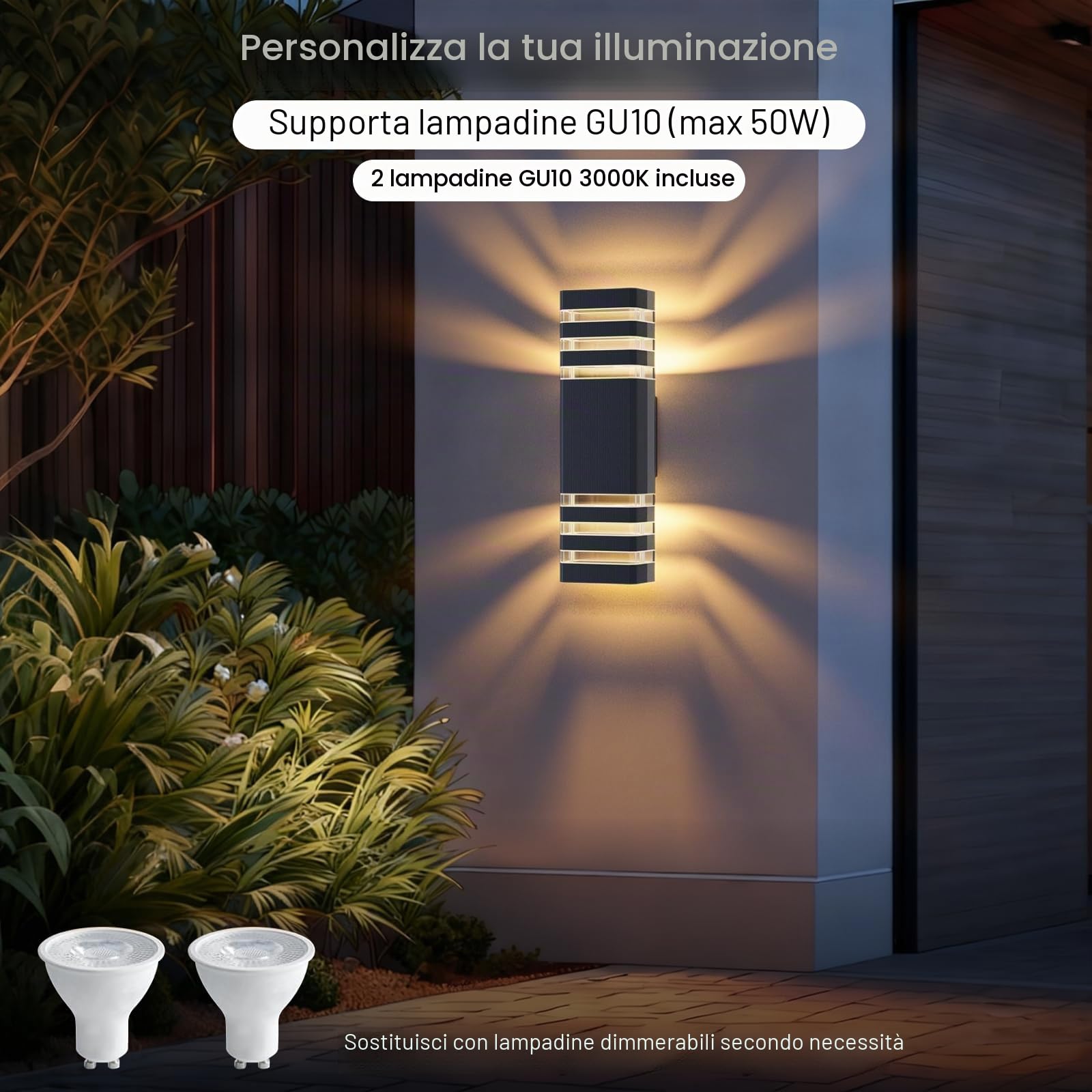 Klighten LED Lampada da esterno, Applique da esterno GU10 Up Down 3000K bianco caldo | IP65 Applique per interni/esterni, balcone, giardino, garage e corridoio|Antracite