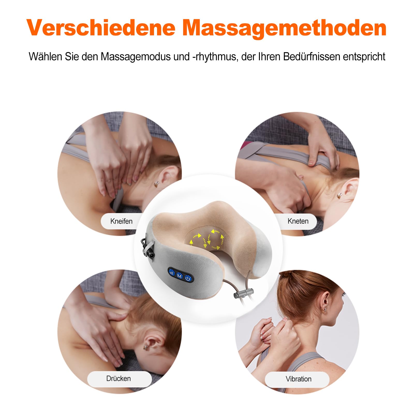 Ergocar Massagekissen Nackenmassagegerät Massagegerät für Cervical Muskelschmerzen lindern U-förmiges Massagekissen Für Spannungsabbau Für Heimauto und Büro (Braun)