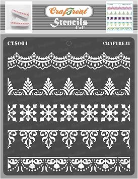 CrafTreat Reusable Ornate Border Stencils for Painting on Wood, Canvas, Paper, Fabric, Floor, Wall and Tile - Ornate Borders - 6x6 Inches Each - DIY Art and Craft Stencils
