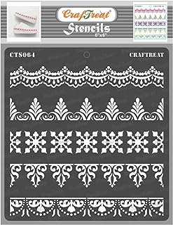 CrafTreat Reusable Ornate Border Stencils for Painting on Wood, Canvas, Paper, Fabric, Floor, Wall and Tile - Ornate Borders - 6x6 Inches Each - DIY Art and Craft Stencils - Buy now