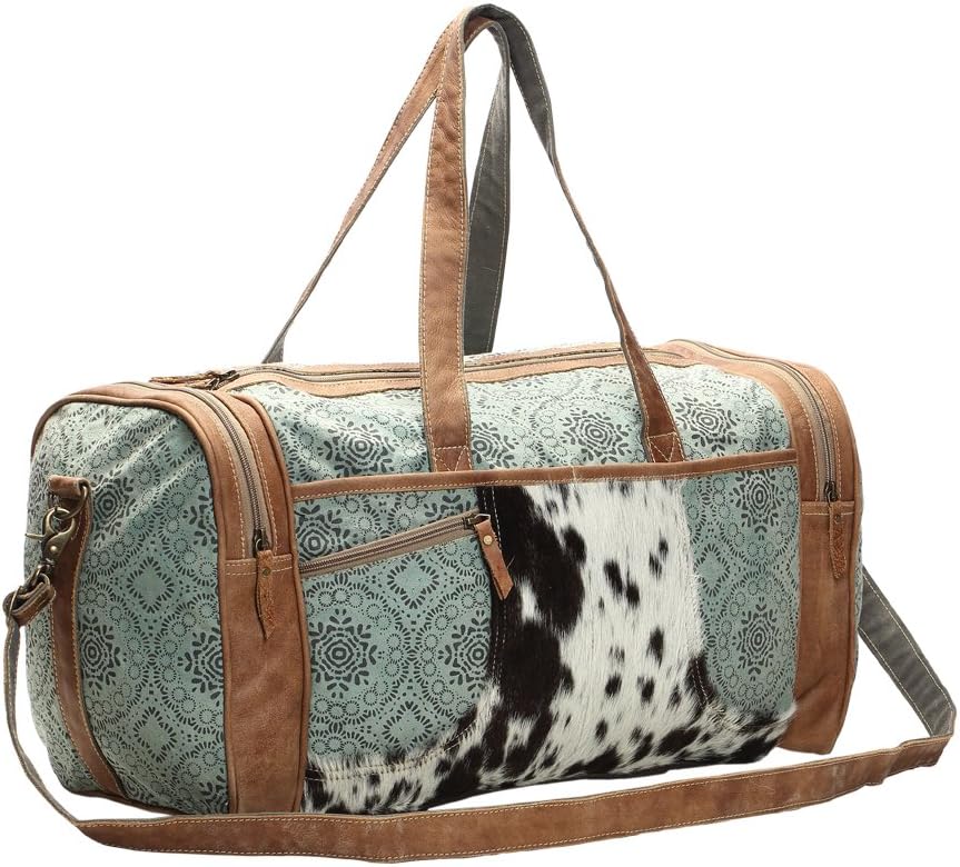 Myra Bag Floral Cowhide & Upcycled Canvas Travel Bag S-1160