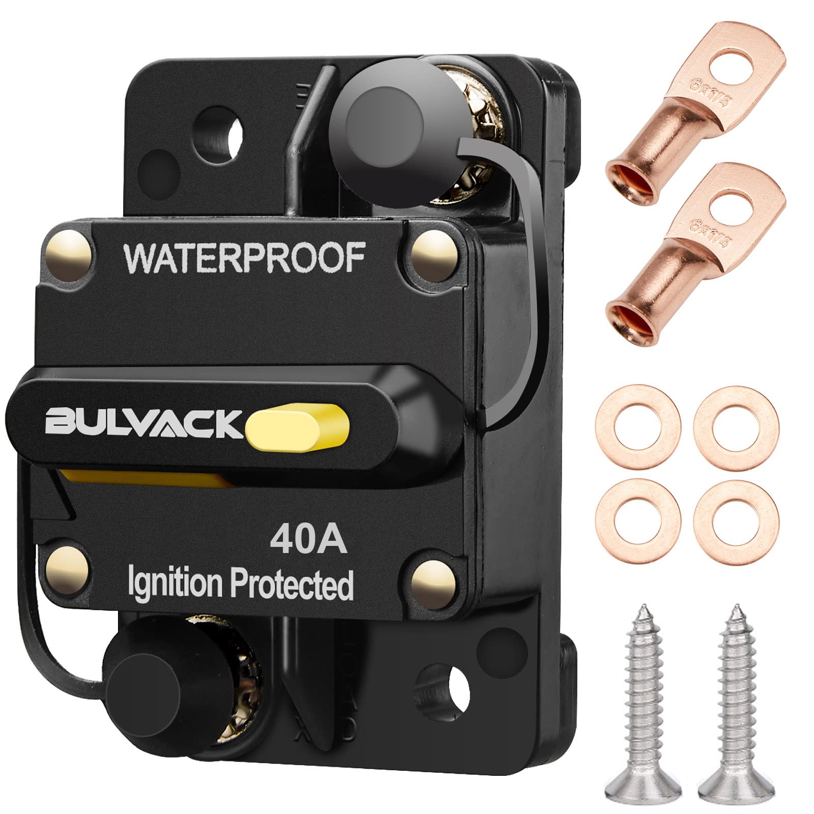 BULVACK 40 Amp Circuit Breaker with Manual Reset for Car Marine Trolling Motors Boat ATV Manual Power Protect for Audio System Fuse, 12V-36V DC, Waterproof