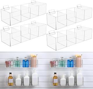 Suzile 4 Pcs Clear Acrylic Slatwall Bins with Hook, 16" W X 5" D X 4" H | 4 Compartments Storage Organizers, Product Storage Display, Slat Wall Accessories for School Office Garage Craft