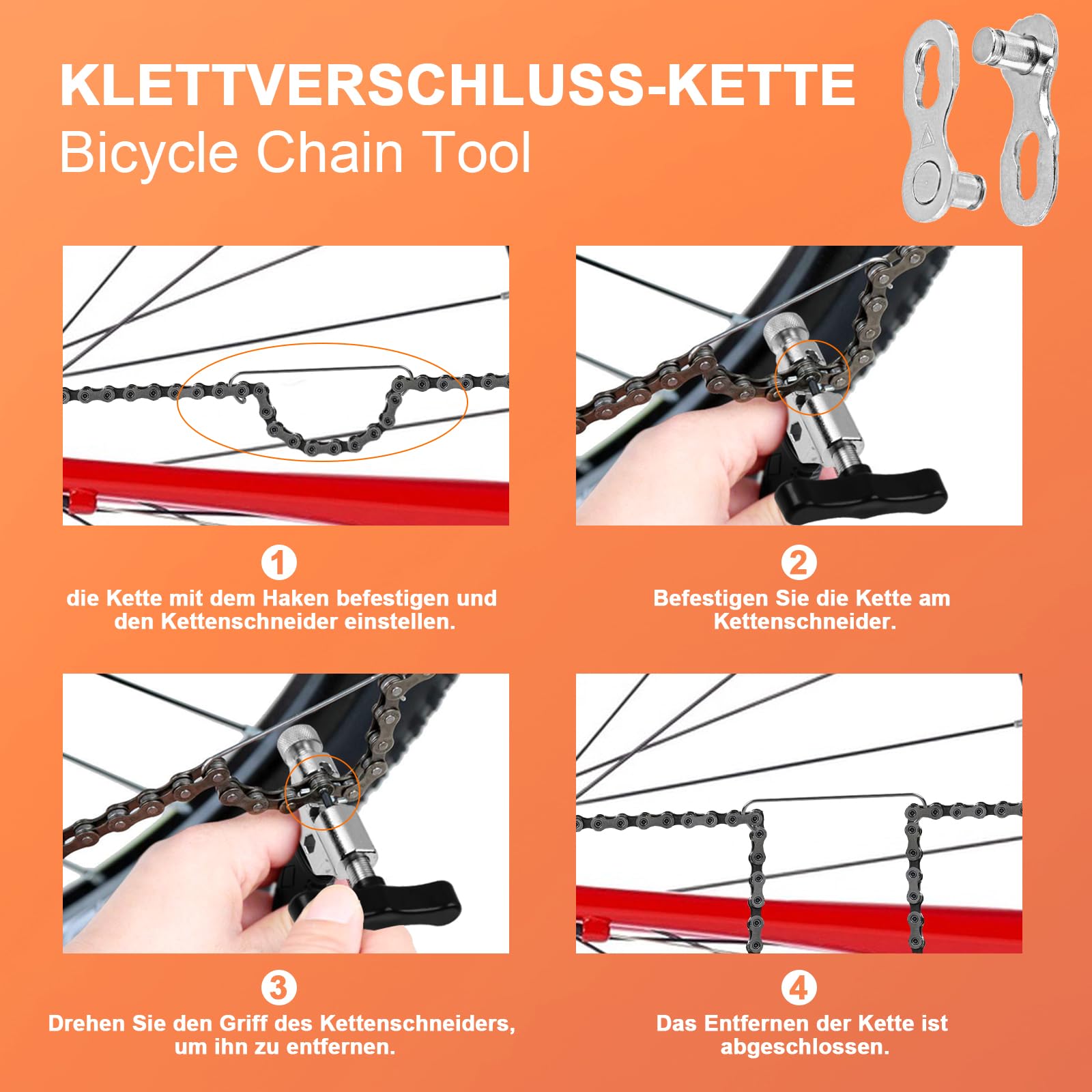 Set Riparazione Catena Bici 2.0 | 4 Paia Di Rivetti + Rivettatore + Pinza + Calibro | Acciaio Di Alta Qualità | Per Catene 6-12 Velocità | Portatile E Universale