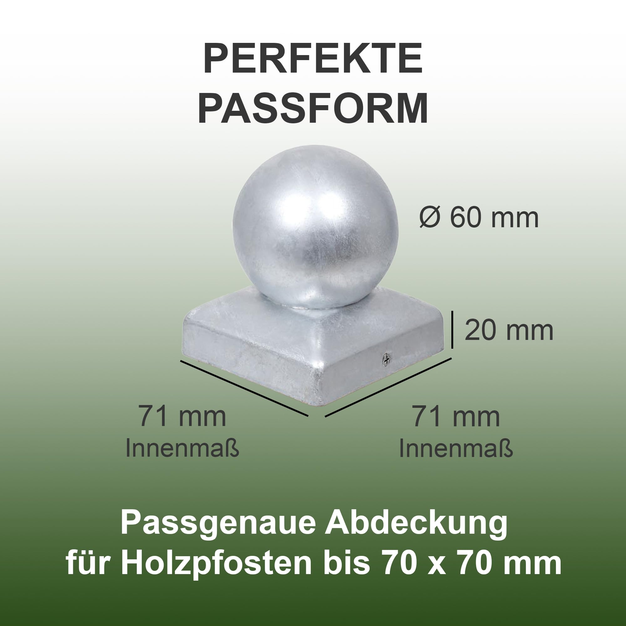 10 x H2i nakładki na słupki z kulką, ocynkowane, rozmiar: 71 mm / 91 mm / 101 mm / 121 mm (71 x 71 mm)