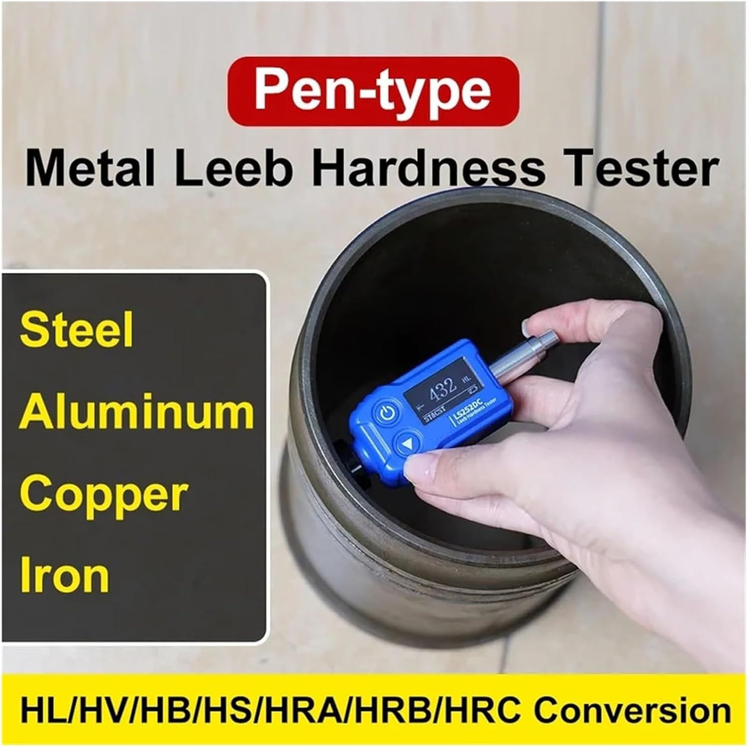 Portable Pen Digital Display Hardness Tester, High-Precision Hardness Tester,Multi Angle Measurement, Multi Hardness Scale, Long Battery Life (Ls252d)