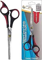 NYBC Beauty Tesoura Profissional para Desbaste Duplo, 7" Polegadas, Cabo Vermelho e Preto, Leve e Eficiente, Para Uso Doméstico e Profissional