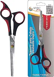 NYBC Beauty Tesoura Profissional para Desbaste Duplo, 7" Polegadas, Cabo Vermelho e Preto, Leve e Eficiente, Para Uso Doméstico e Profissional