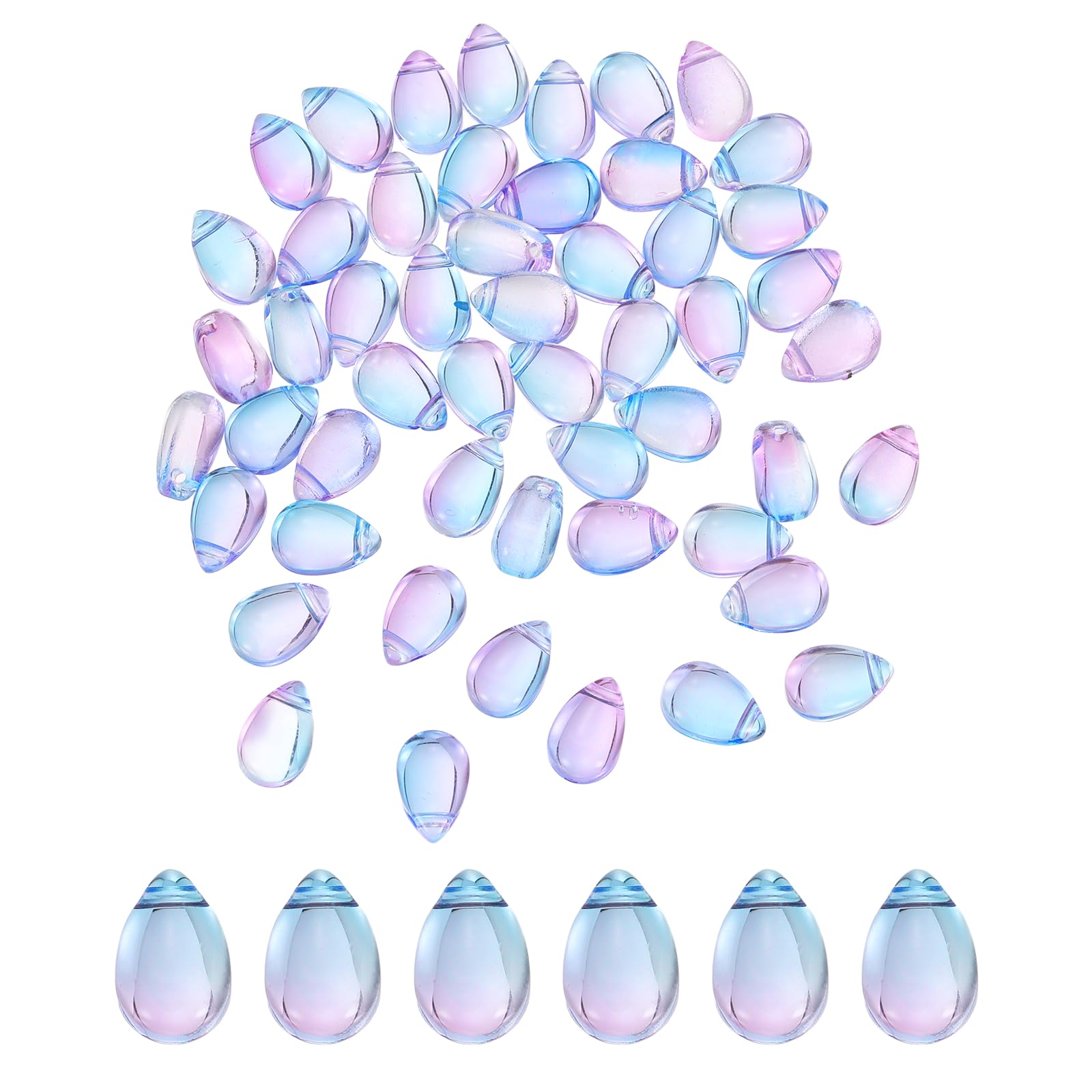 sourcing map 60 Pcs Teardrop Crystal Glass Beads, 6x9mm Teardrop Glass Charm Pendants Water Drop Beads Top Drilled for Jewelry Making DIY Craft Bracelets Necklace, Blue-Purple