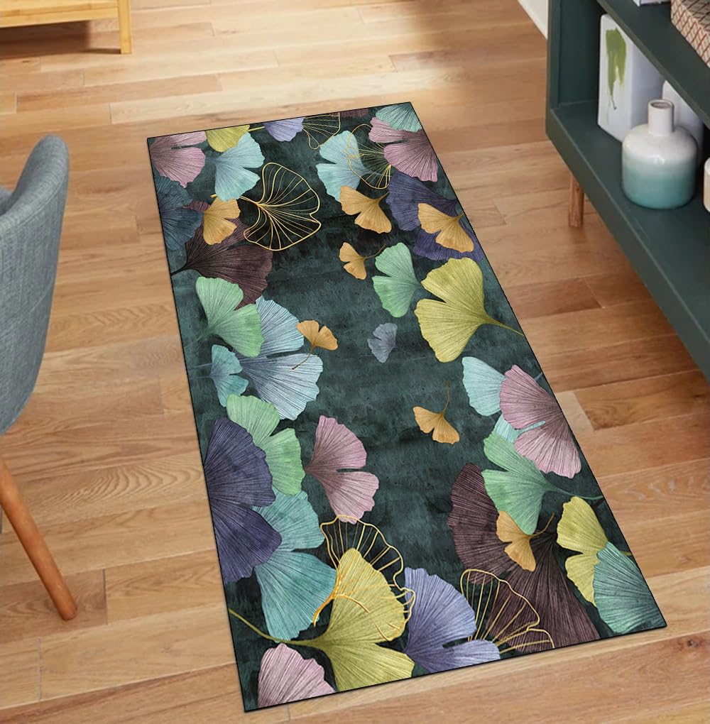 Alfombra de pasillo decorativa vintage verde oscuro de hojas