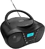 Portable CD Player Boombox with FM Radio, Bluetooth Speaker, ACBattery Powered, Support CDCD-RRWUSBBTAUX, LCD Display, Headphone Jack, Gifts for Parent Black