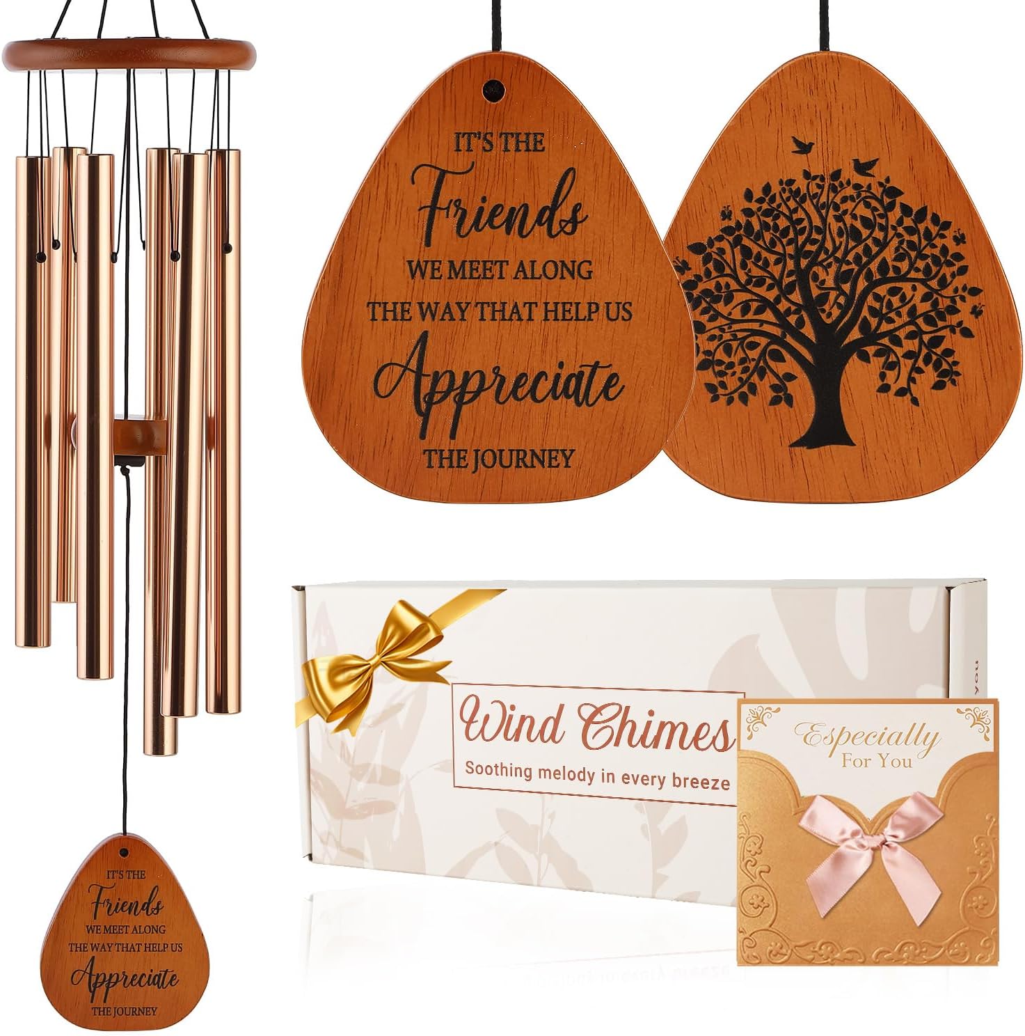 Gifts for Best Friend Women Men, 32" Friendship Wind Chimes with Gift Box & Card, Sentimental BFF Birthday Gift for Friends, Graduation Farewell Moving Away Present, Outdoor & Indoor Home Decor