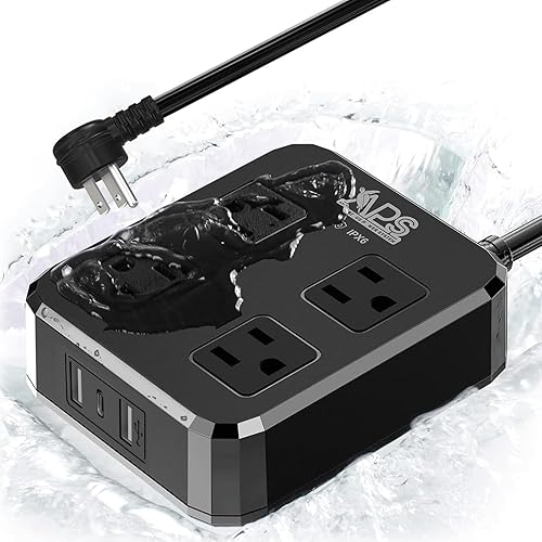 Outdoor Power Strip Weatherproof, Waterproof Surge Protector with 4 Wide Outlets & 3 USB Ports, 6FT Extension Cord, Wall Mountable, Overload Protection for Patio Garden Christmas Lights, ETL Listed