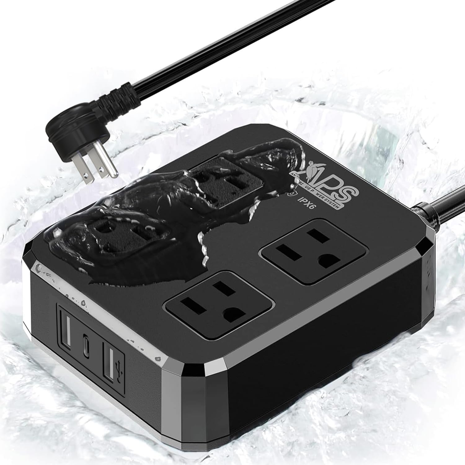 Outdoor Power Strip Weatherproof, Waterproof Surge Protector with 4 Wide Outlets & 3 USB Ports, 6FT Extension Cord, Wall Mountable, Overload Protection for Patio Garden Christmas Lights, ETL Listed