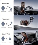 Miracase [2026 Coupe d'aspiration militaire renforcée] Support de téléphone de voiture pour les voitures Tableau de bord pare-brise Air Bureau de ventilation, 4 en 1 Support de porte-bébés pour téléphones portables pour tous les smartphones