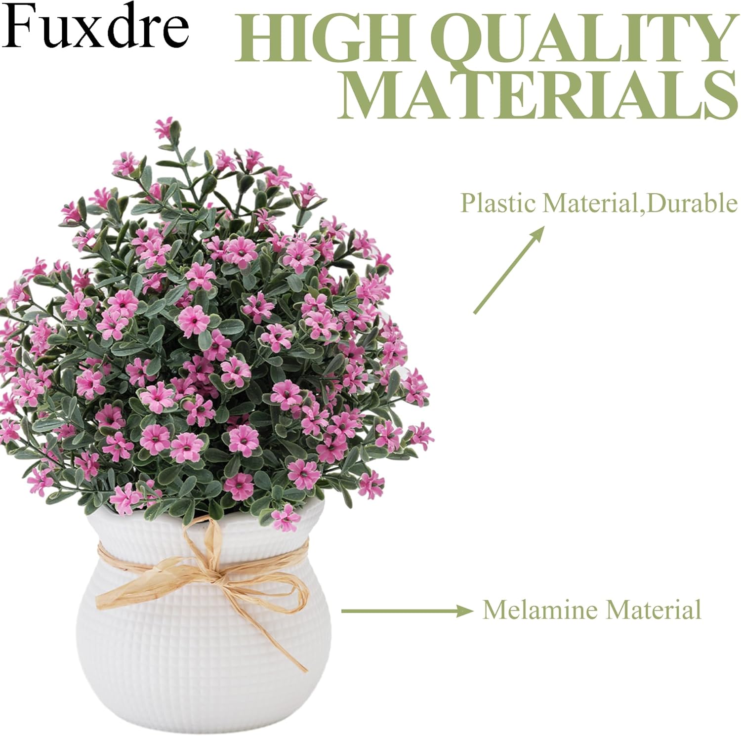 2 Packs Small Fake Plants Mini Artificial Faux Plants with Flowers for Kitchen Office Home Room Farmhouse Bathroom Coffee Table Decor(Purple & White)