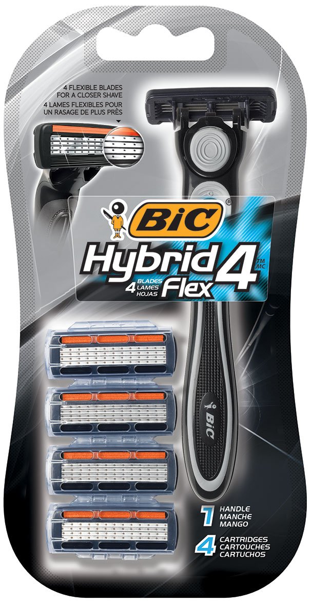 BIC Hybrid 4 Flex Disposable/System Razor, Men, 4 Count