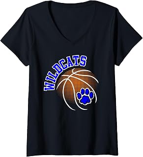 Womens Wildcats Basketball School Spirit Blue Wildcat Basketball V-Neck T-Shirt
