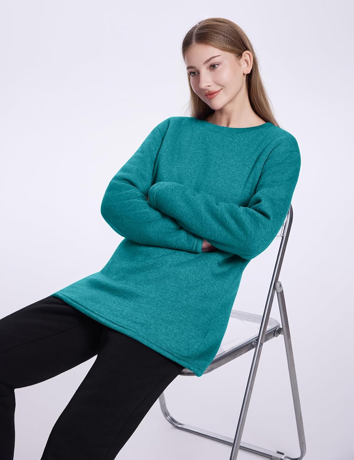 PEHMEA Women's Warm Sherpa Lined Fleece Pullover Winter Crewneck Sweatshirt Loungewear Tunic Tops - Image 2