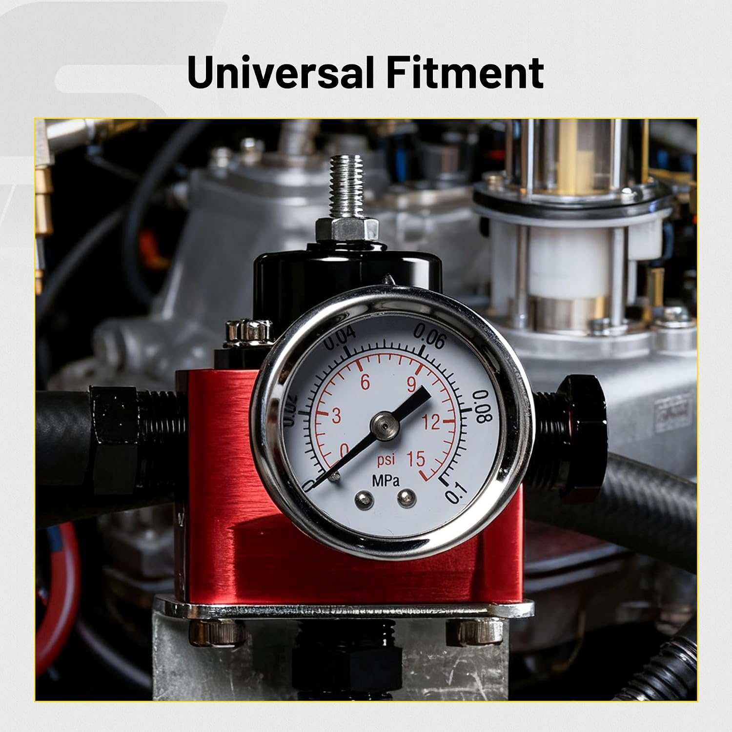 Fuel Pressure Regulator 4.5-9PSI Adjustable Pressure Range, 3/8" NPT Bypass Return Fuel Regulator for carburetor with Gauge and Fitting, Red