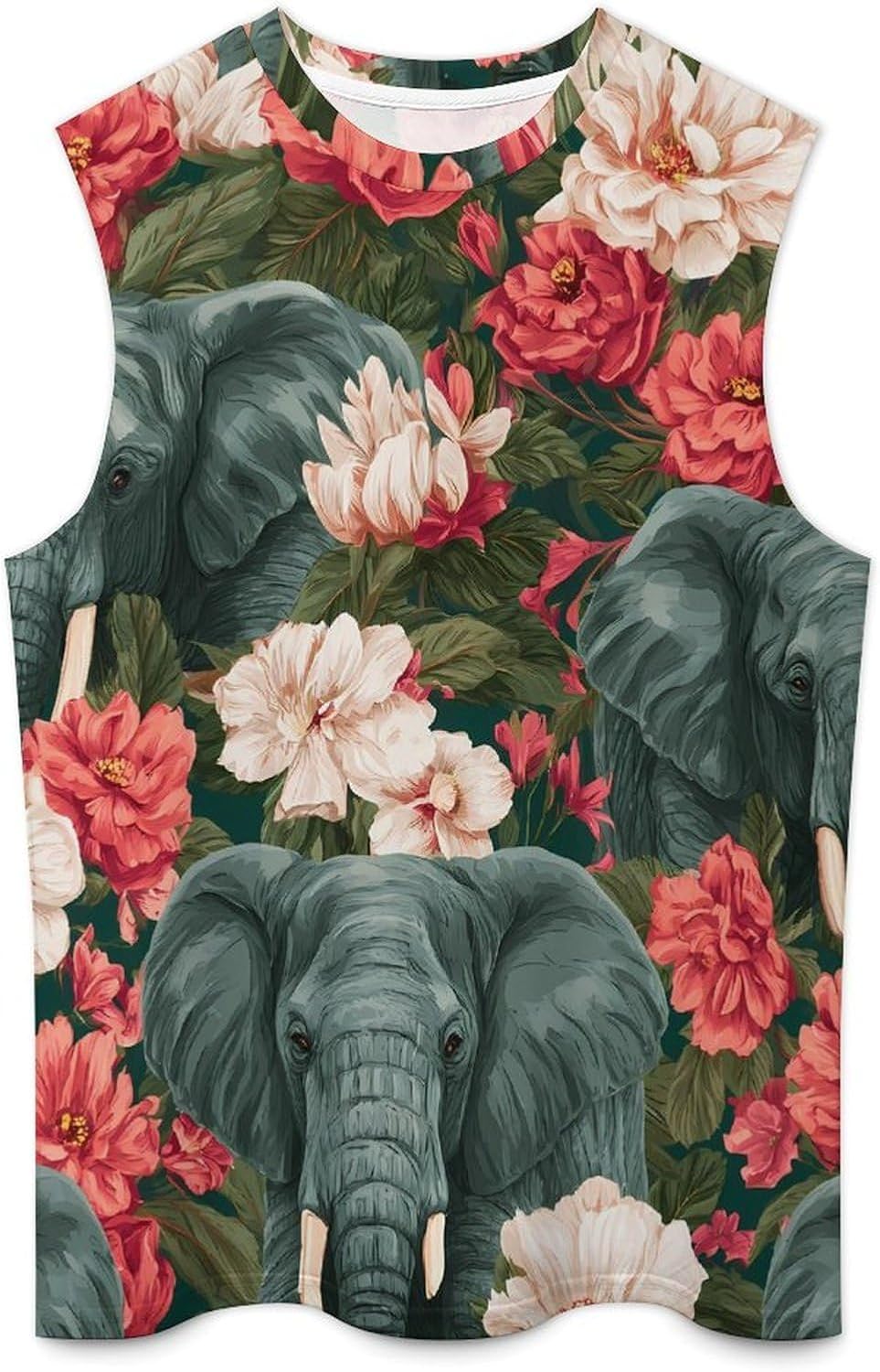 Elephant Peony Flowers Men's Sleeveless Shirt Small