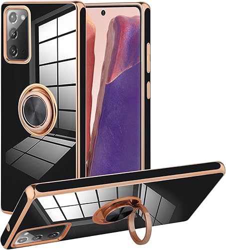 KANGHAR Compatible con Samsung Galaxy Note 20 Funda para mujeres y niñas de 6.7 pulgadas, chapado integrado con rotación 360 de anillo magnético
